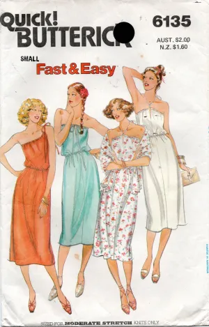 Butterick 6135 Womens EASY Stretch One Shoulder Halter or Strapless Dress 1980s Vintage Sewing Pattern Size SMALL 8 - 10