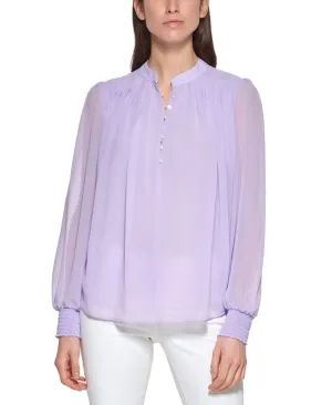 Calvin Klein Womens Long Sleeve Button Front Chiffon Blouse M2AAI537