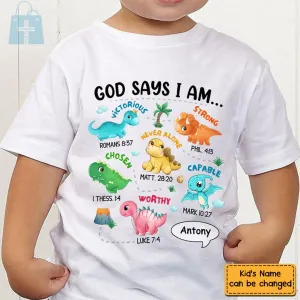 Christianartbag T-shirt, Dinosaur God Say I Am Kid T-Shirt, Children's Printed T-Shirts, CABTK01090923.