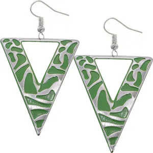Green Inverted Triangle Geometric Earrings