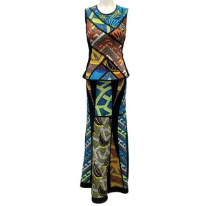 Herve Leger Blue / Black Multi Knit Donella Top and Nolena Skirt Two-Piece Set