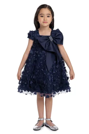 Kids Dresses Trapeze Navy Dress with a Bow