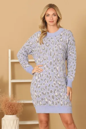 LONG SLEEVE LEOPARD KNITTED DRESS