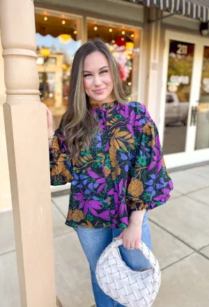 Midnight Blooms Button-Up Top