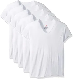 New in package! Hanes Mens 5-Pack ComfortBlend V-Neck T-Shirts with FreshIQ, White, sz S!