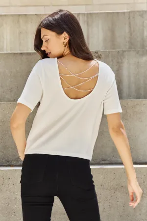 Open Back T-Shirt with Pearl Detail