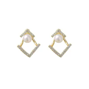 Pearl & Cubic Zirconia 18K Gold-Plated Rhombus Ear Jackets