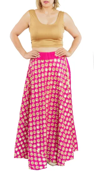 Pink Color Silk Skirt with Zari Flowers