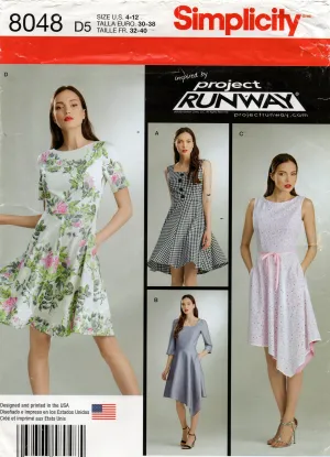 Simplicity 8048 Womens PROJECT RUNWAY Fit & Flared Dresses Out Of Print Sewing Pattern Size 4 - 12 UNCUT Factory Folded