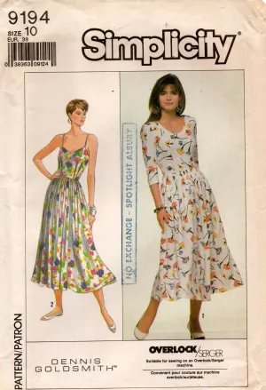 Simplicity 9194 DENNIS GOLDSMITH Womens Stretch Knit Dresses 1980s Vintage Sewing Pattern Size 10 UNCUT Factory Folded