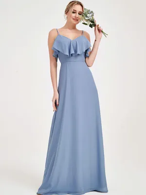 Slate Blue 1 Of 3 Ways Chiffon Convertible Bridesmaid Gown with Sleeve