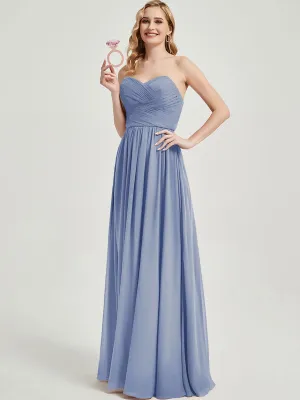 Slate Blue Pleated Convertible Maxi Chiffon Bridesmaid Dress