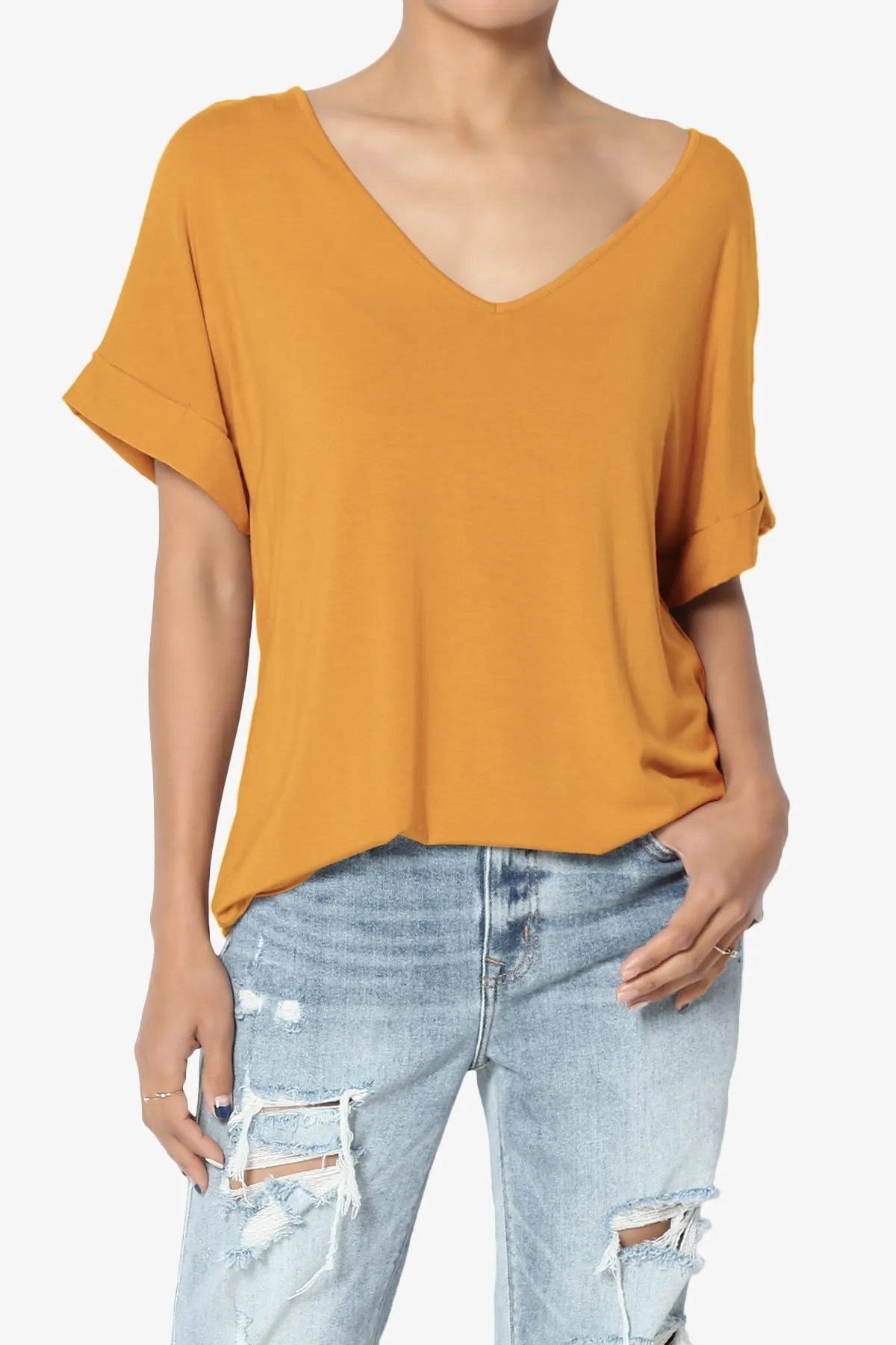 Tracey Wide V-Neck Jersey Top