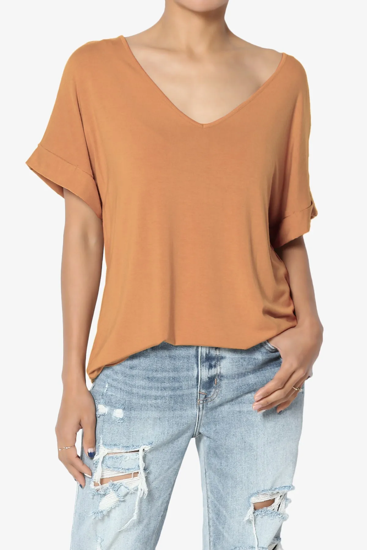 Tracey Wide V-Neck Jersey Top