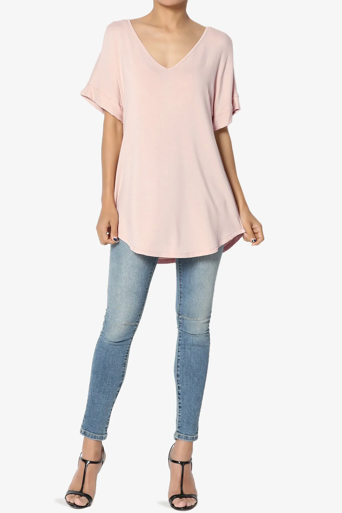 Tracey Wide V-Neck Jersey Top
