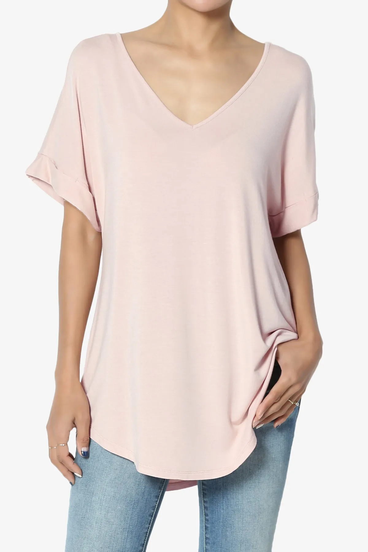 Tracey Wide V-Neck Jersey Top