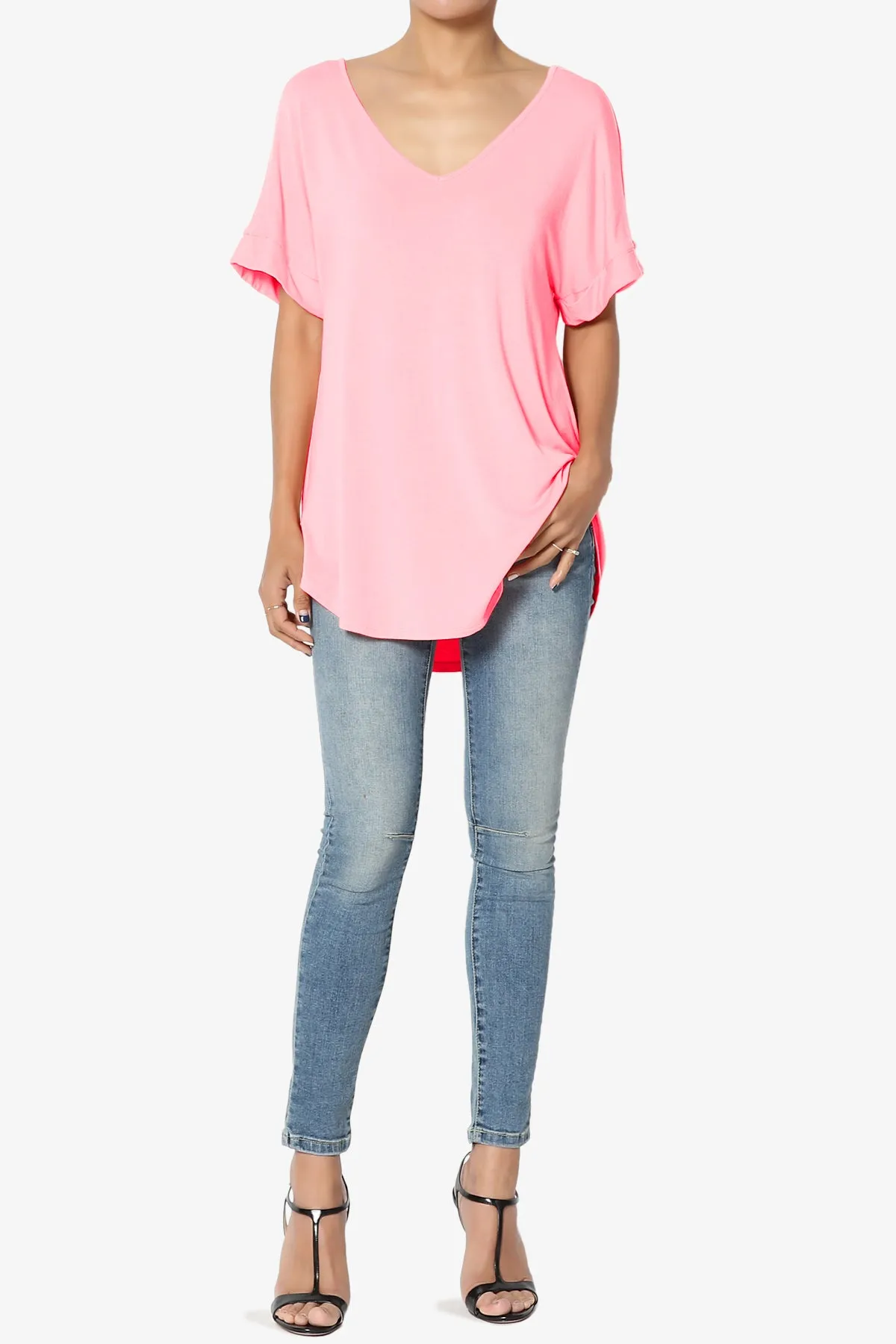 Tracey Wide V-Neck Jersey Top