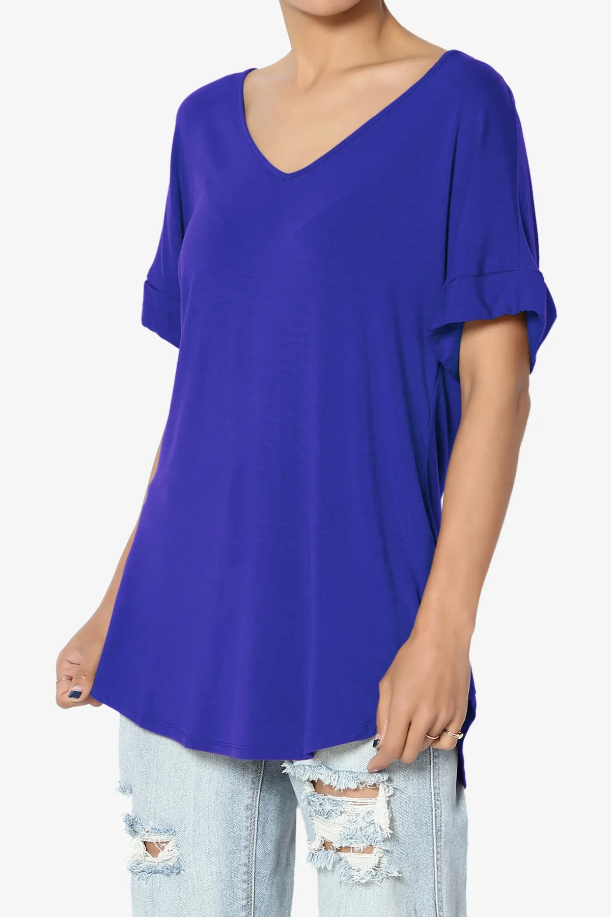 Tracey Wide V-Neck Jersey Top