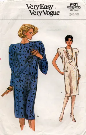 Very Easy Vogue 9431 Womens Straight Dress with Pockets 1980s Vintage Sewing Pattern Size 6 - 10