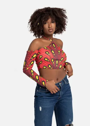 Zelena  African Print Halter Lace-up Top